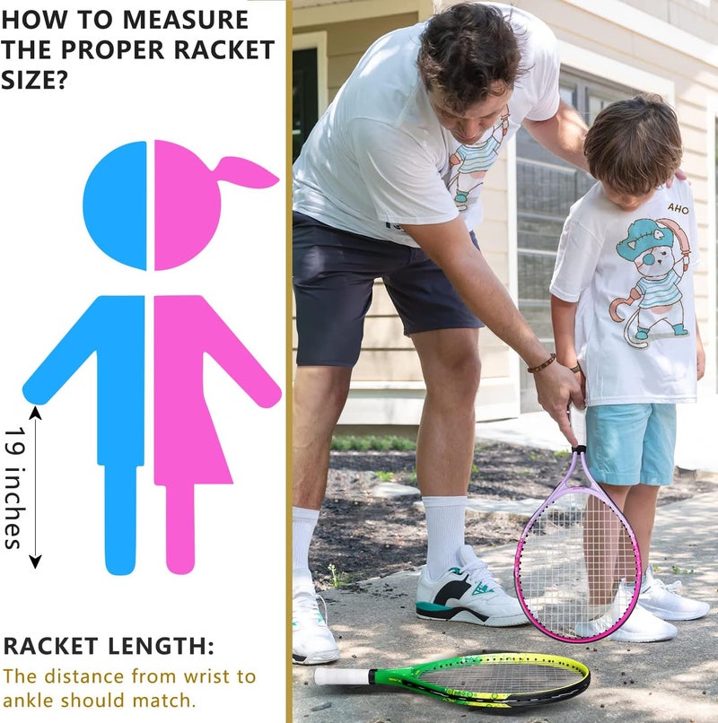 BOWEI 17"-25" Kids Tennis Racket for Aged 2-12 Lightweight Youth Tennis Racquet for Girls and Boys Outdoor/Indoor Sports with 1 Non-Slip Grip and 1 Shoulder Strap Bag Easy Carry - Image 5